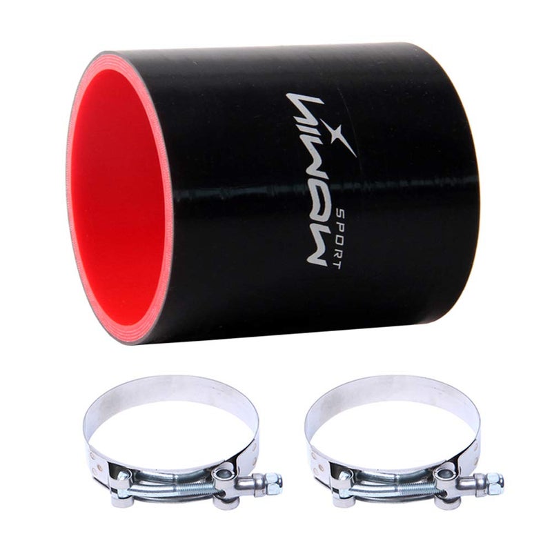Hiwowsport 3'' Length Straight Silicone 4-Ply Coupler Silicone Hose Black+Red Color with T-Bolt Clamp Inner Diameter (4"(102mm) - Image 3
